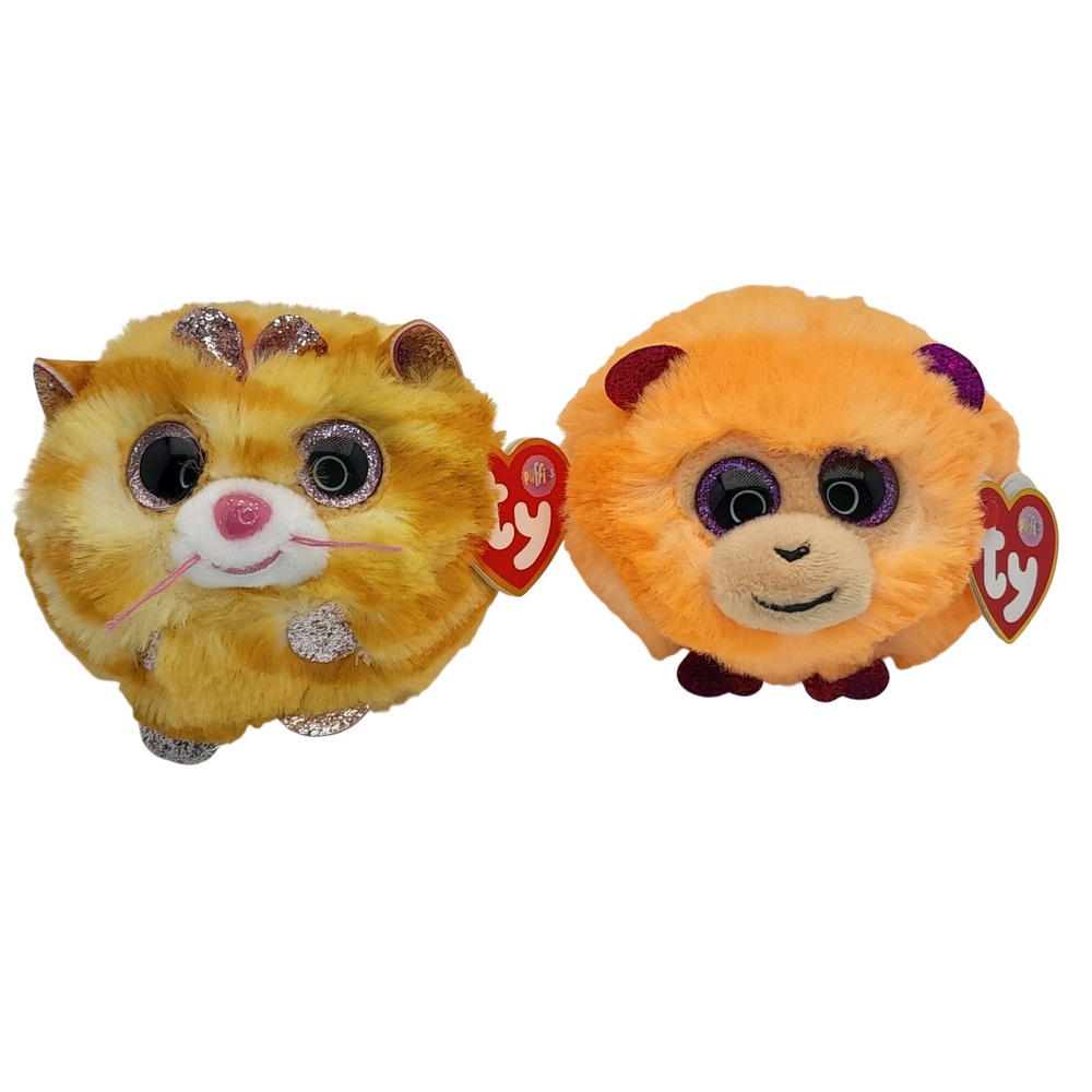 Ty Puffies Tabitha the Cat and Coconut the Monkey Weighted Plush Set of 2